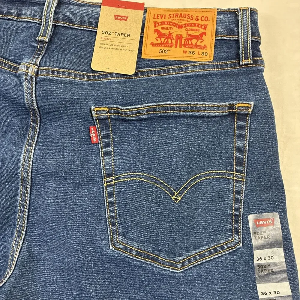 LEVI'S 502 Taper Fit Men's Jeans Stretch 29507 Mid Blue ~ 36 x 30